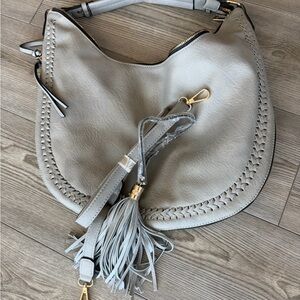 Gray Hobo Bag with Tassels